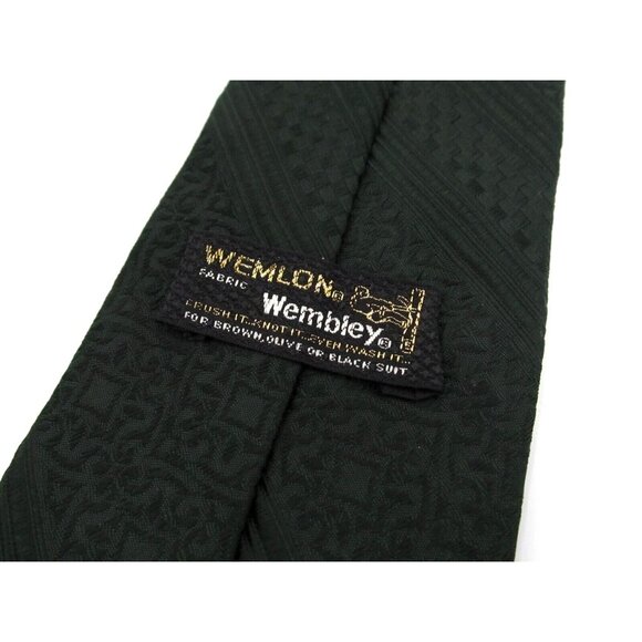 Vintage 70s Wemlon by Wembley Necktie Green Textured Brocade Wide 54x4" - Picture 5 of 10